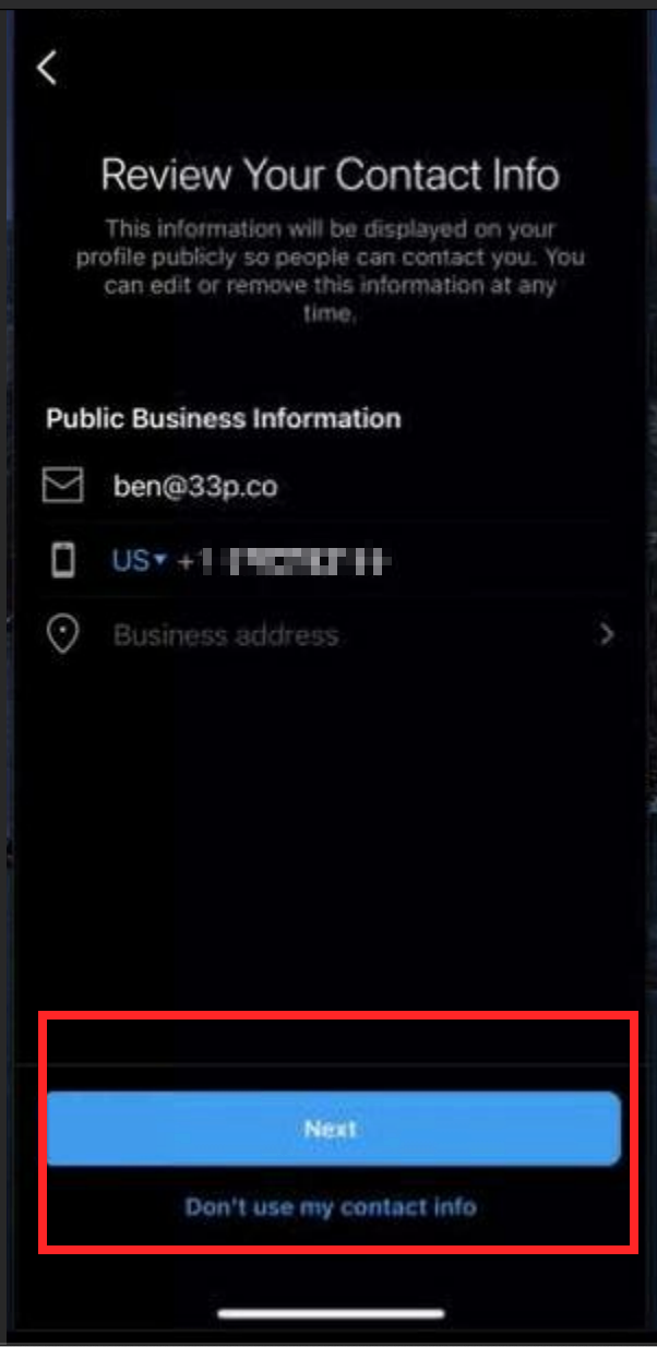 IG Phone Contact Info